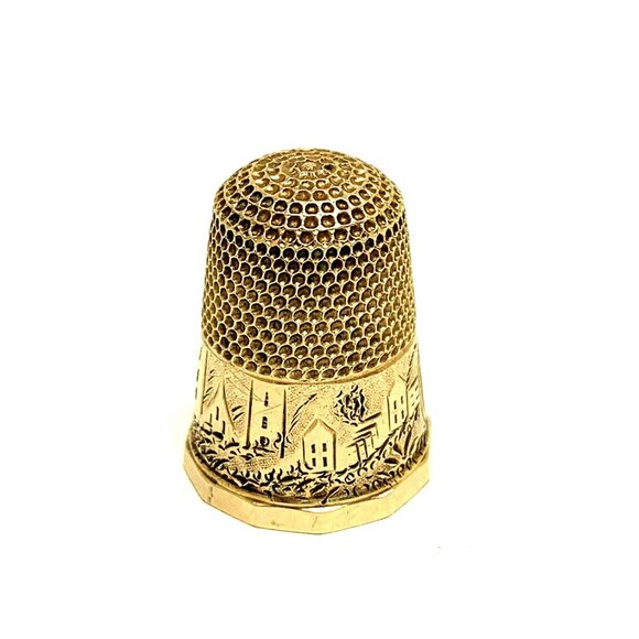 Sewing Thimble Size 8 14k Gold 4.6 Grams Antique Engraved Estate Jewelry - Picture 1 of 12
